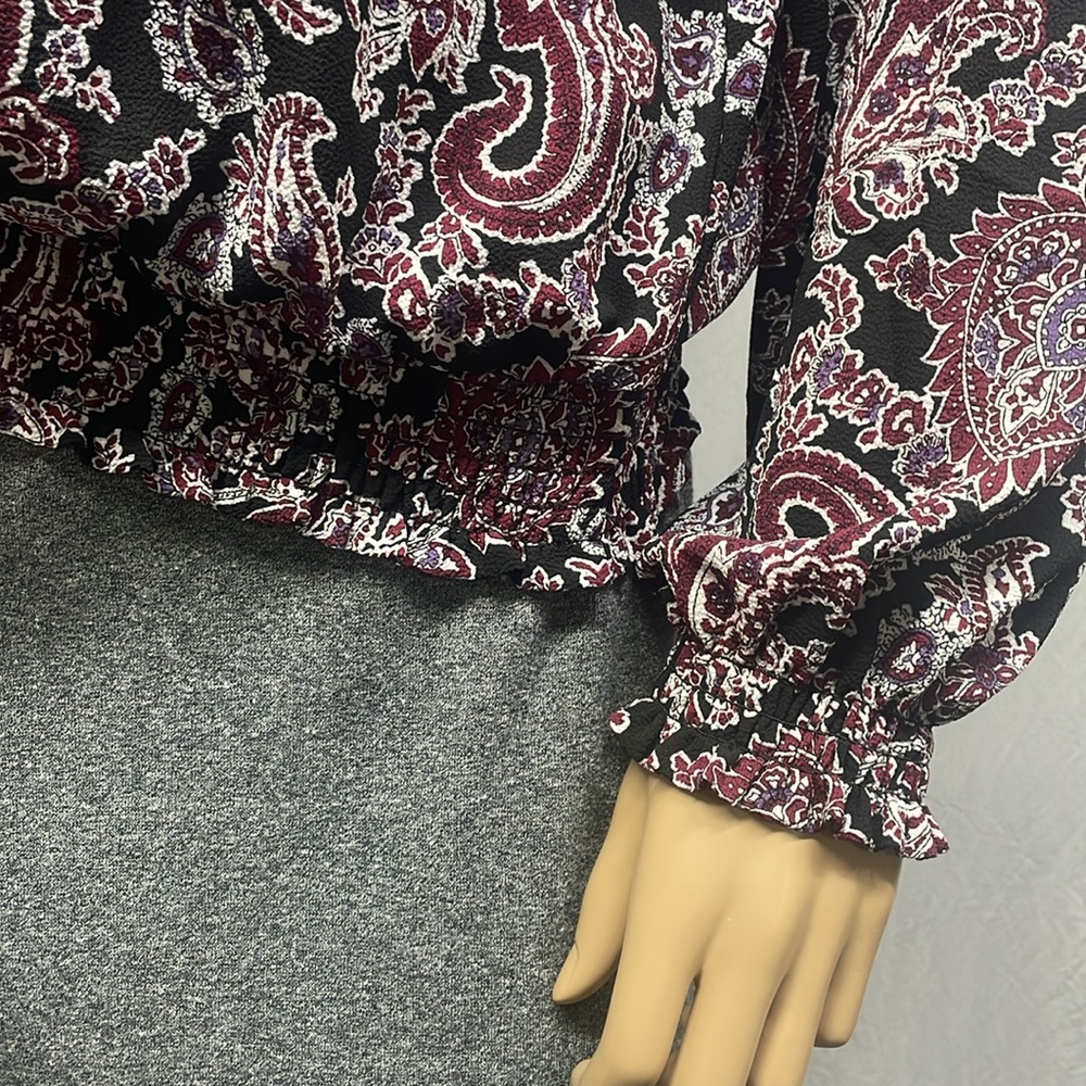 Michael Kors Womens Paisley Gathered Peep Hole Long Sleeve Blouse - Picture 7 of 9